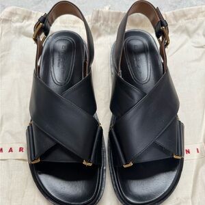 Marni Black Leather Crisscross Sandals